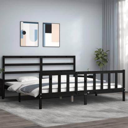 Cadru pat cu tăblie 200x200 cm, negru, lemn masiv GartenMobel Dekor
