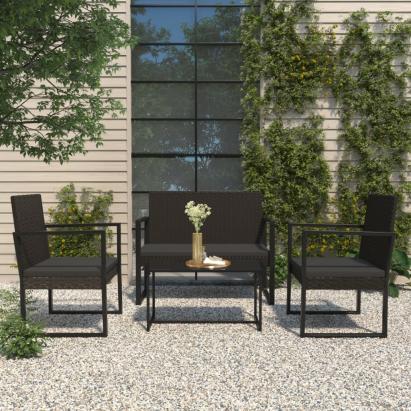 Set mobilier relaxare grădină 4 piese cu perne poliratan negru GartenMobel Dekor