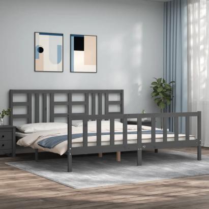 Cadru pat cu tăblie 200x200 cm, gri, lemn masiv GartenMobel Dekor
