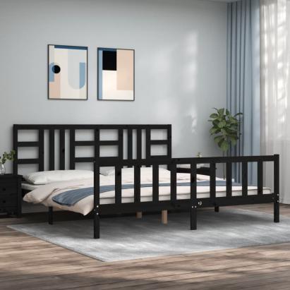 Cadru pat cu tăblie 200x200 cm, negru, lemn masiv GartenMobel Dekor