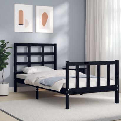 Cadru de pat cu tăblie Small Single, negru, lemn masiv GartenMobel Dekor