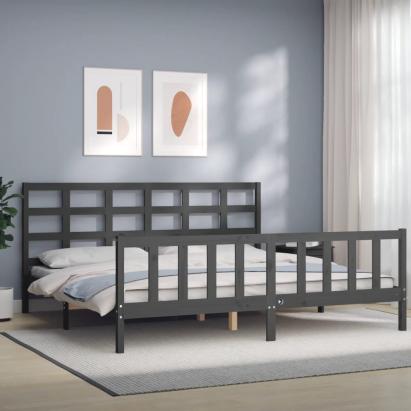 Cadru pat cu tăblie 200x200 cm, gri, lemn masiv GartenMobel Dekor