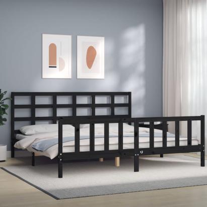 Cadru pat cu tăblie 200x200 cm, negru, lemn masiv GartenMobel Dekor