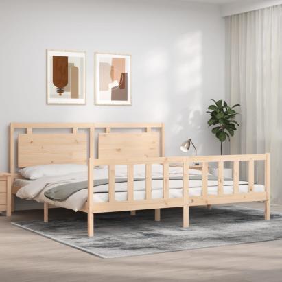 Cadru pat cu tăblie 200x200 cm, lemn masiv de pin GartenMobel Dekor