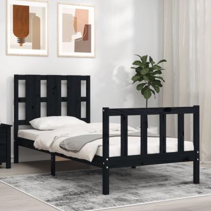 Cadru de pat cu tăblie Small Single, negru, lemn masiv GartenMobel Dekor