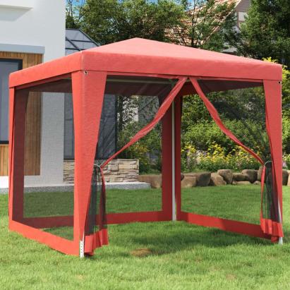 Cort de petrecere cu 4 pereți din plasă, roșu, 2,5x2,5 m, HDPE GartenMobel Dekor