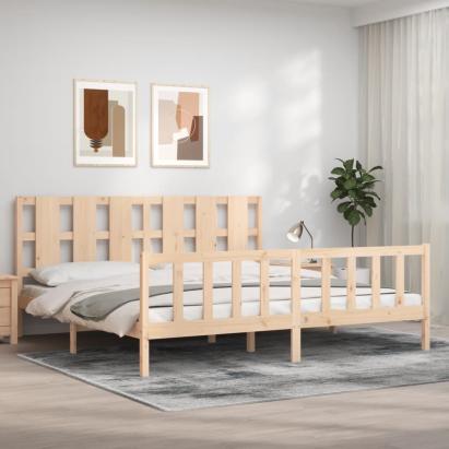 Cadru pat cu tăblie 200x200 cm, lemn masiv de pin GartenMobel Dekor