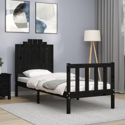 Cadru de pat cu tăblie Small Single, negru, lemn masiv GartenMobel Dekor