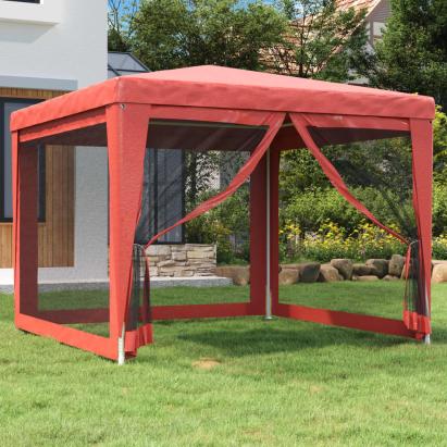 Cort de petrecere cu 4 pereți din plasă, roșu, 3x3 m, HDPE GartenMobel Dekor