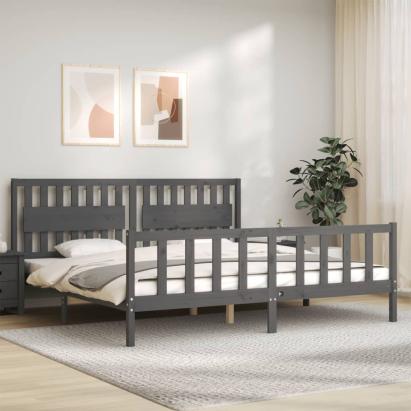 Cadru pat cu tăblie 200x200 cm, gri, lemn masiv GartenMobel Dekor