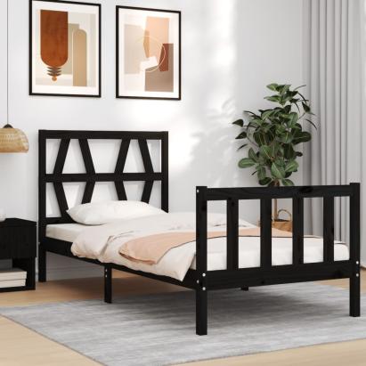 Cadru de pat cu tăblie Small Single, negru, lemn masiv GartenMobel Dekor