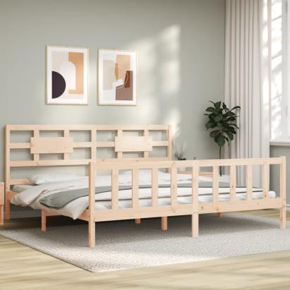 Cadru pat cu tăblie 200x200 cm, lemn masiv de pin GartenMobel Dekor