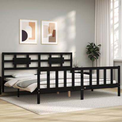 Cadru pat cu tăblie 200x200 cm, negru, lemn masiv GartenMobel Dekor
