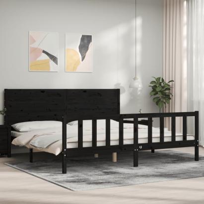 Cadru pat cu tăblie 200x200 cm, negru, lemn masiv GartenMobel Dekor