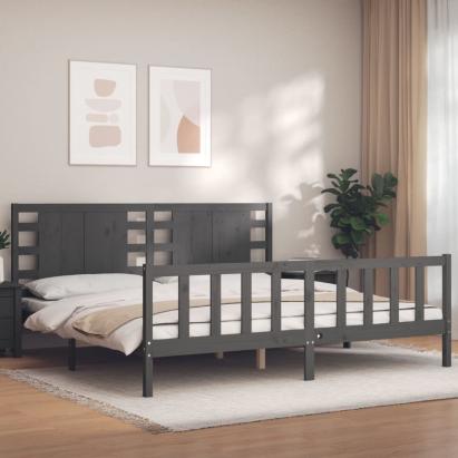 Cadru pat cu tăblie 200x200 cm, gri, lemn masiv GartenMobel Dekor