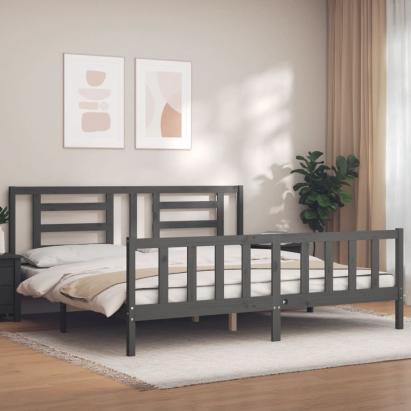 Cadru pat cu tăblie 200x200 cm, gri, lemn masiv GartenMobel Dekor