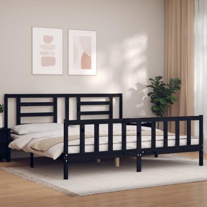 Cadru pat cu tăblie 200x200 cm, negru, lemn masiv GartenMobel Dekor