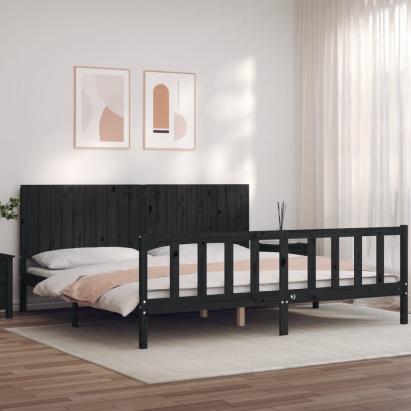 Cadru pat cu tăblie 200x200 cm, negru, lemn masiv GartenMobel Dekor