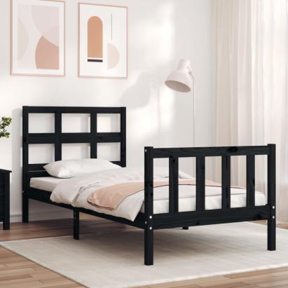 Cadru de pat cu tăblie Small Single, negru, lemn masiv GartenMobel Dekor