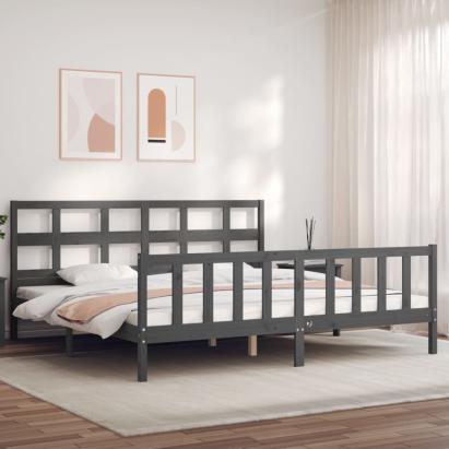 Cadru pat cu tăblie 200x200 cm, gri, lemn masiv GartenMobel Dekor