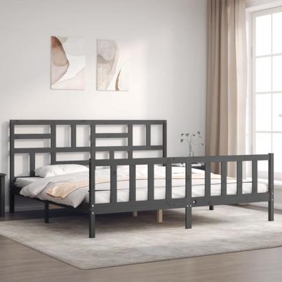 Cadru pat cu tăblie 200x200 cm, gri, lemn masiv GartenMobel Dekor