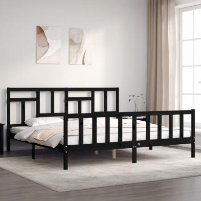 Cadru pat cu tăblie 200x200 cm, negru, lemn masiv GartenMobel Dekor