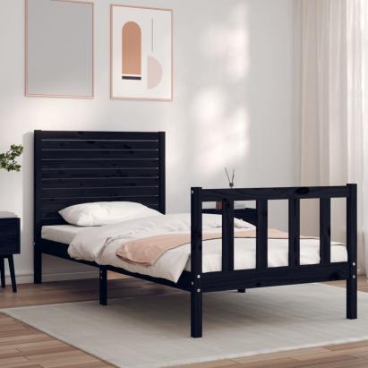 Cadru de pat cu tăblie Small Single, negru, lemn masiv GartenMobel Dekor