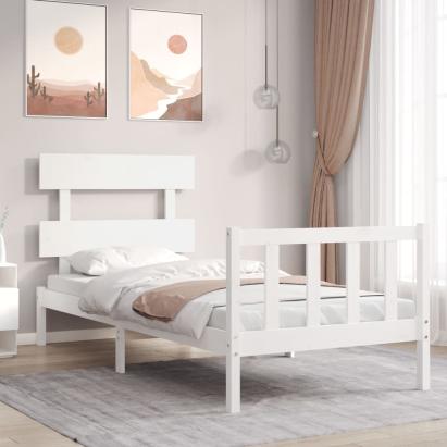 Cadru de pat cu tăblie single, alb, lemn masiv GartenMobel Dekor