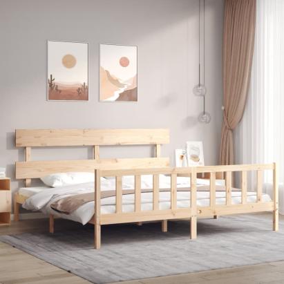 Cadru pat cu tăblie 200x200 cm, lemn masiv de pin GartenMobel Dekor
