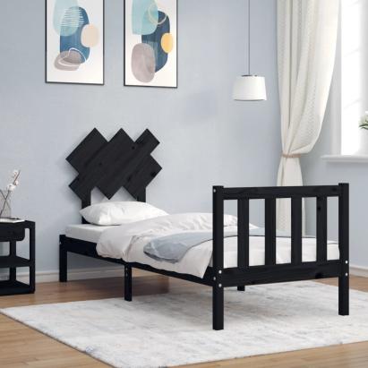 Cadru de pat cu tăblie Small Single, negru, lemn masiv GartenMobel Dekor