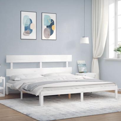 Cadru de pat cu tăblie Super King Size, alb, lemn masiv GartenMobel Dekor