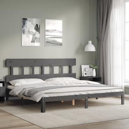 Cadru pat cu tăblie 200x200 cm, gri, lemn masiv GartenMobel Dekor