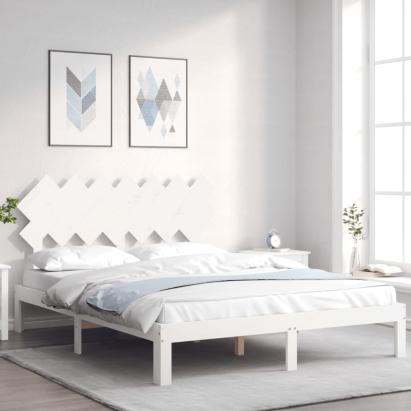 Cadru de pat cu tăblie, alb, king size, lemn masiv GartenMobel Dekor