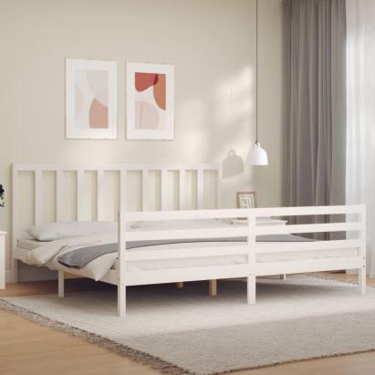 Cadru pat cu tăblie 200x200 cm, alb, lemn masiv GartenMobel Dekor