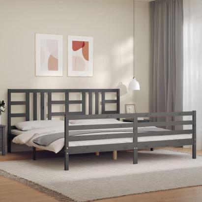 Cadru pat cu tăblie 200x200 cm, gri, lemn masiv GartenMobel Dekor