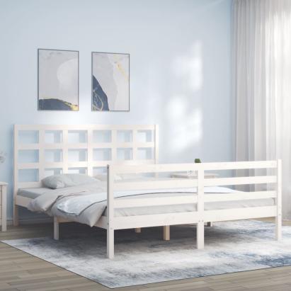 Cadru de pat cu tăblie, alb, king size, lemn masiv GartenMobel Dekor