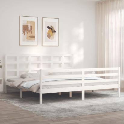 Cadru pat cu tăblie 200x200 cm, alb, lemn masiv GartenMobel Dekor