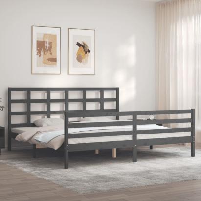 Cadru pat cu tăblie 200x200 cm, gri, lemn masiv GartenMobel Dekor