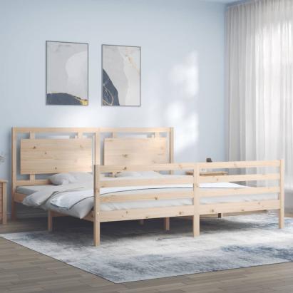 Cadru pat cu tăblie 200x200 cm, lemn masiv de pin GartenMobel Dekor