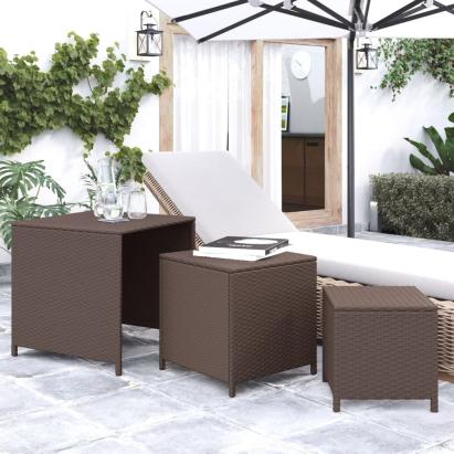 Mese suprapuse, 3 buc, maro, poliratan GartenMobel Dekor