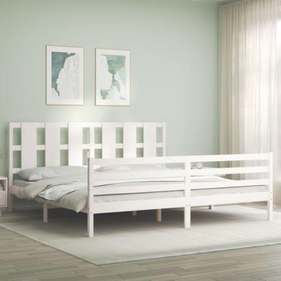 Cadru de pat cu tăblie Super King Size, alb, lemn masiv GartenMobel Dekor