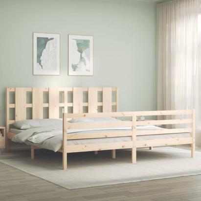 Cadru pat cu tăblie 200x200 cm, lemn masiv de pin GartenMobel Dekor