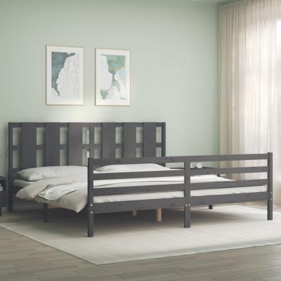 Cadru pat cu tăblie 200x200 cm, gri, lemn masiv GartenMobel Dekor