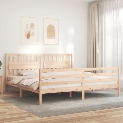 Cadru pat cu tăblie 200x200 cm, lemn masiv de pin GartenMobel Dekor