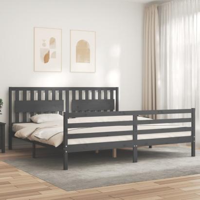 Cadru pat cu tăblie 200x200 cm, gri, lemn masiv GartenMobel Dekor