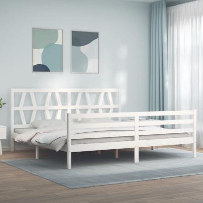 Cadru pat cu tăblie 200x200 cm, alb, lemn masiv GartenMobel Dekor