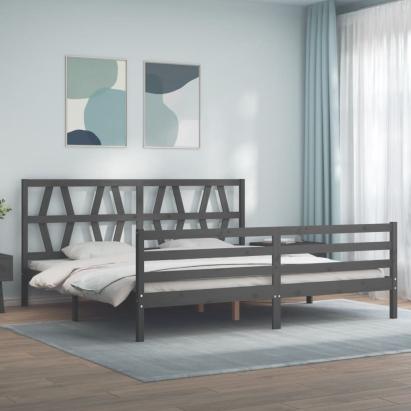Cadru pat cu tăblie 200x200 cm, gri, lemn masiv GartenMobel Dekor