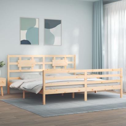 Cadru pat cu tăblie 200x200 cm, lemn masiv de pin GartenMobel Dekor