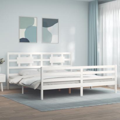 Cadru pat cu tăblie 200x200 cm, alb, lemn masiv GartenMobel Dekor