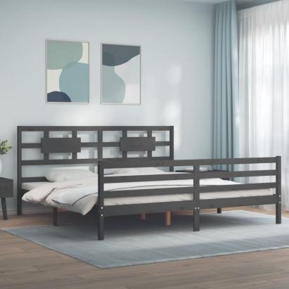 Cadru pat cu tăblie 200x200 cm, gri, lemn masiv GartenMobel Dekor